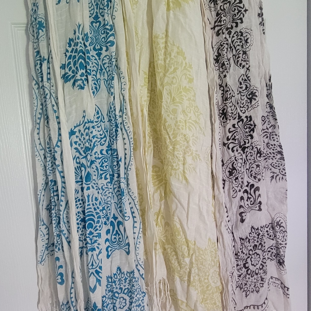 Set Of 3 Scarves - Paisley Design Blue Yellow Black